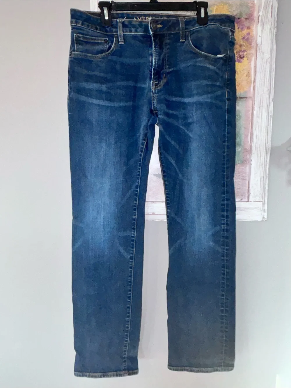 Trendy American Eagle 34 X 34 Original Straight Extreme Flex 4 Fade Whisking